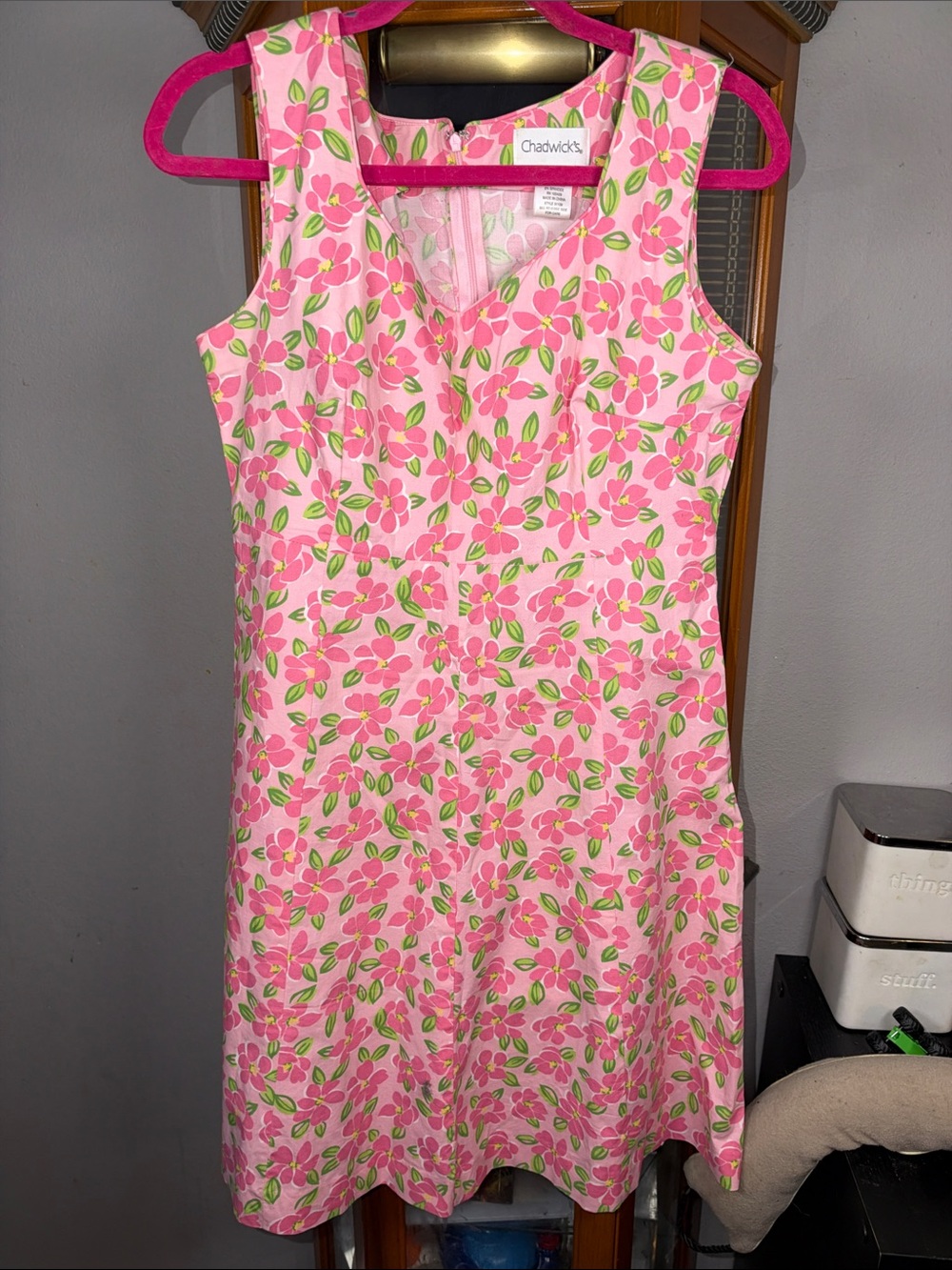 Chadwicks Pink Floral V-Neck Sleeveless Dress